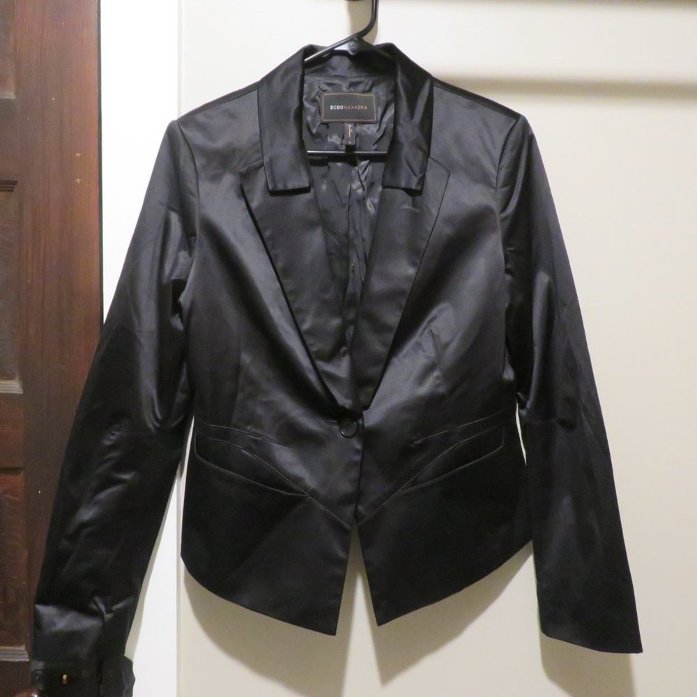 BCBGMaxAzria Black Satin Blazer Tuxedo Style - Size M